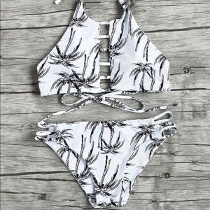 Palm tree halter top bikini